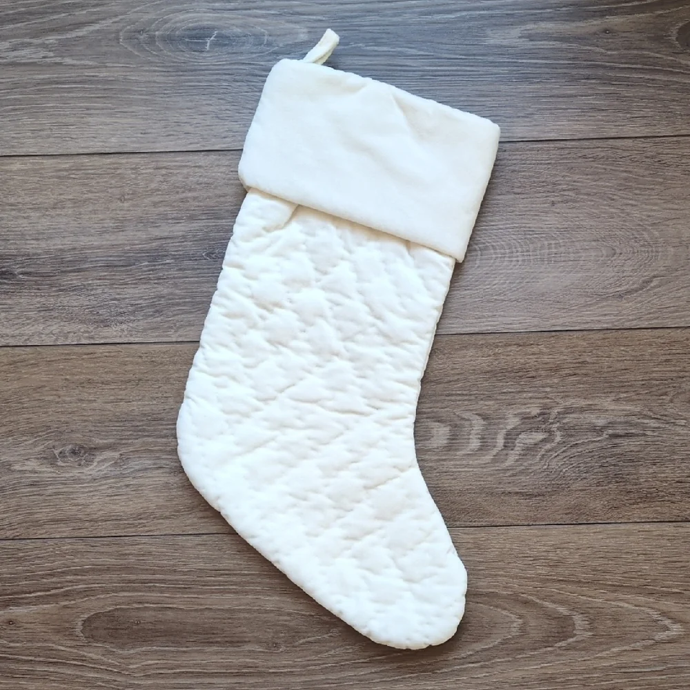 Pottery Barn Holiday Christmas Stockings - Quilted Velvet White Cream‎